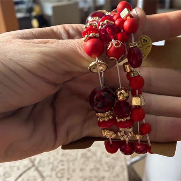 Fashion Jewelry Boho Red Bracelet Set with Heart Charm - Picture 4 of 5